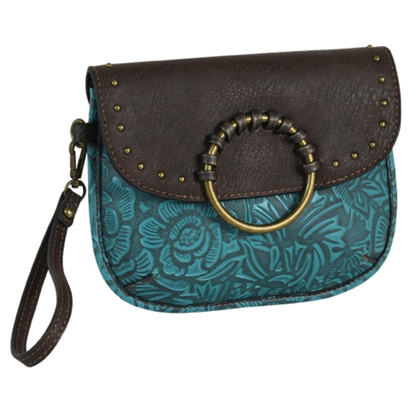 Tony Lama Handbags - TONY LAMA Turquoise Tooled Wristlet Wallet NWT